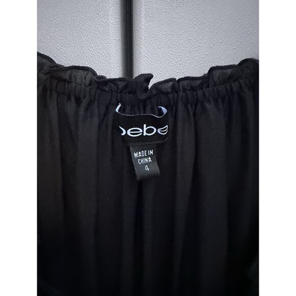 Bebe Black Silk Linen Corset Top Off The Shoulder Y2K Milkmaid Coquette Sz 4 - Picture 10 of 15